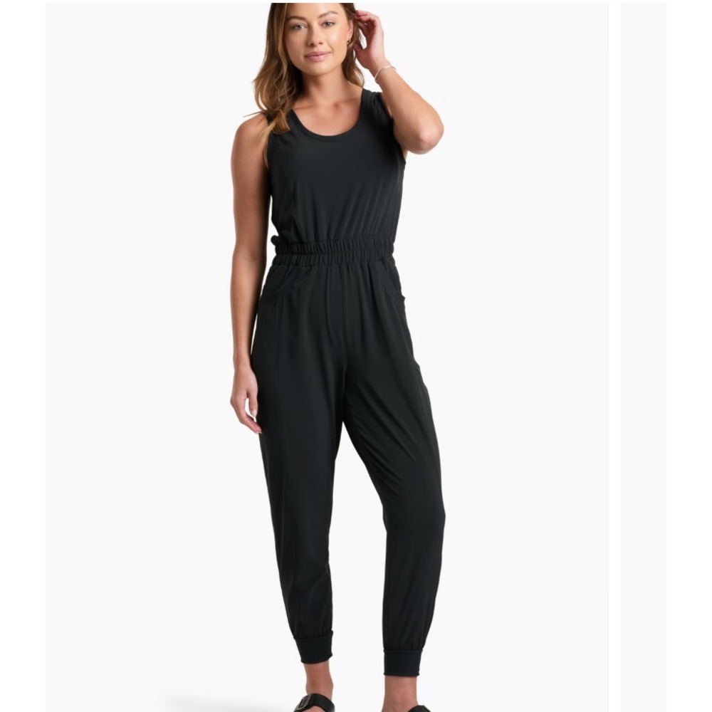 KUHL Vantage Jumpsuit Black Small Sleeveless Hiking Travel Athleisure UPF 50